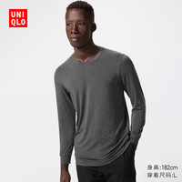 优衣库 男装HEATTECH圆领T恤9分袖保暖衣秋衣内衣479428 479428/08深灰色 M