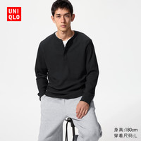 优衣库 男装女装华夫格亨利领套头衫长袖T恤479784 482766 482766/09黑色 L