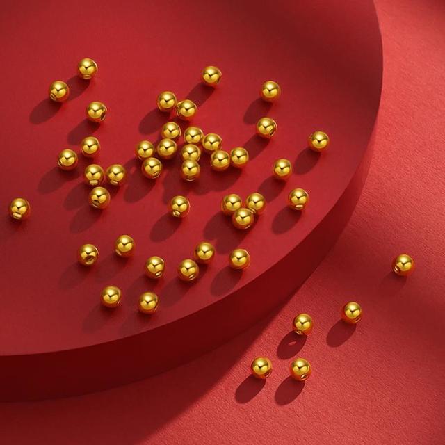 曼卡龙 小金珠黄金转运珠光面足金3D硬金自由散珠38好礼