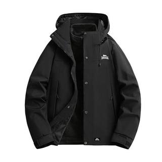 龙狮戴尔户外摇粒绒三合一外套男女同款耐磨保暖可拆卸登山服夹克 【黑色】丨三合一两件套 S