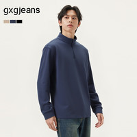 gxgjeans 25年秋新品 美式宽松半开襟长袖T恤 藏青色