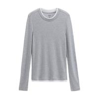 盖璞 Gap女装2025秋季款莱赛尔混纺撞色假两件圆领修身长袖T恤792656