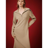 ELLE【骐骥红】红色大翻领针织长袖连衣裙女2025春季新款本命年裙子 红色