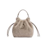 ST&SAT 2025毛绒抽绳水桶包日常通勤手提包单肩斜挎包手机包女包