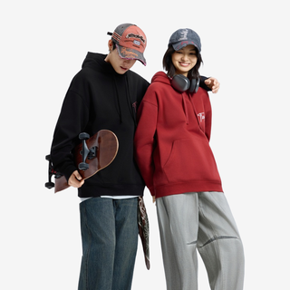 美特斯邦威卫衣男女同款秋冬季宽松纯色连帽加厚美式外套 煤炭灰 185/104B/XXL