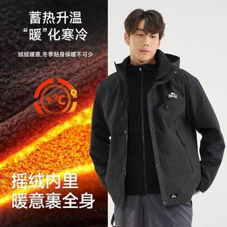 龙狮戴尔户外摇粒绒三合一外套男女同款耐磨保暖可拆卸登山服夹克 【黑色】丨三合一两件套 S