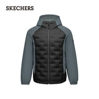 斯凯奇 男士秋冬季羽绒外套梭织短款羽绒外套P425M141 碳黑/0018