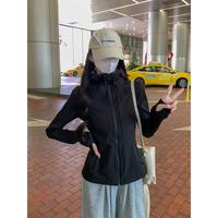 布欧格 黑色冲锋衣女款2025新款软壳外套春季修身夹克小个子收腰运动上衣