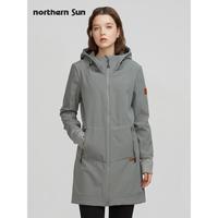 GUIG 加拿大诺山户外软壳羊毛风衣女中长秋冬腰保暖夹克6452