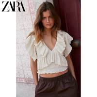 ZARA 折扣季 女装 提花金属色线饰V领短袖上衣 4770174 303