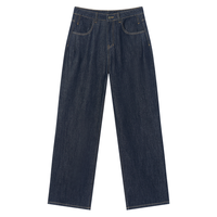 DUIBAI 春秋装丹宁风复古撞色线条刺绣口袋直筒裤女式牛仔长裤