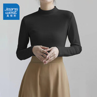 真维斯(Jeanswest)打底衫女装薄绒保暖长袖秋衣7a抗菌秋冬季内搭半高领上衣4GX 黑#纯色 M