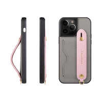 HANATORA/花虎 头层牛皮 iPhone14Plus手机壳+挂脖绳 米灰+粉 皮革