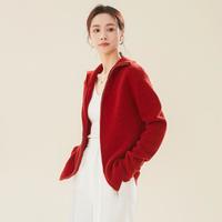春竹 SPRING BAMBOO 【高克重全羊毛】厚款拉链百搭时尚粗针高领女羊毛针织衫开衫外套