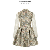 LULUALWAYS【商场同款】24秋季新款复古公主风高腰显瘦印花连衣裙 驼色 S
