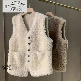 织姬仿羊羔毛马甲女2025春秋冬季马甲女皮毛一体春秋洋气外穿百搭 2266款卡其色马甲 XL 115-130斤-马甲上衣