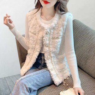 织姬仿羊羔毛马甲女2025春秋冬季马甲女皮毛一体春秋洋气外穿百搭 2266款卡其色马甲 XL 115-130斤-马甲上衣