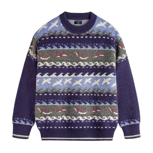 马登 工装美式复古费尔岛毛衣圆领套头加厚宽松保暖外穿针织衫男冬