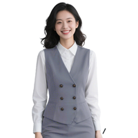 匆蒙哔叽双排扣马甲女西服马甲女灰色抗皱免烫通勤高端马甲外套女修身 灰色马甲 3XL 【67-72KG】