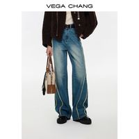 【牛仔潮范】VEGA CHANG蓝色牛仔阔腿裤女2025秋冬复古牛仔裤