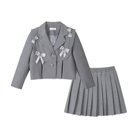 富罗迷女童jk套装春秋季甜美蝴蝶结学院风两件套时尚洋气制服 灰色 1