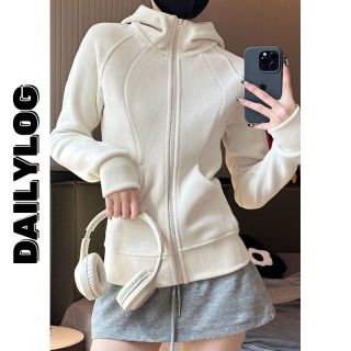 甜酷运动风连帽外套女2025秋冬季修身显瘦正肩帽衫卫衣