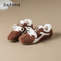 达芙妮 加绒德训鞋女2025冬季保暖棉鞋内增高软底通勤百搭休闲雪地靴 棕色 加绒款 37