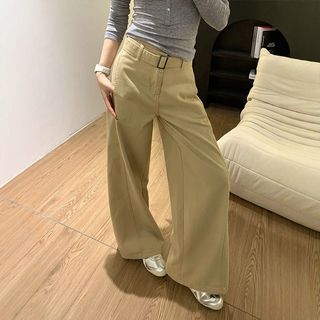 卡其色美式复古高腰牛仔裤阔腿2025夏季休闲春夏宽松显瘦拖地