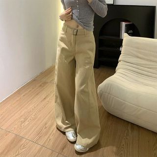 卡其色美式复古高腰牛仔裤阔腿2025夏季休闲春夏宽松显瘦拖地