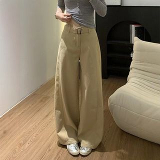 卡其色美式复古高腰牛仔裤阔腿2025夏季休闲春夏宽松显瘦拖地