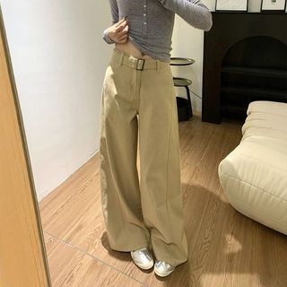 卡其色美式复古高腰牛仔裤阔腿2025夏季休闲春夏宽松显瘦拖地