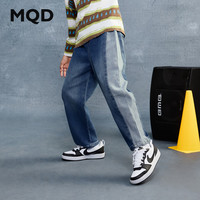 马骑顿 男童25秋街潮浅色拼接设计感牛仔裤 中牛仔蓝 130