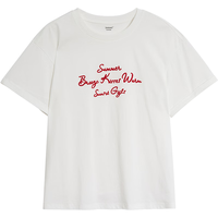 茵曼（INMAN）重工字母绣花圆领T恤2026夏季女装休闲百搭显瘦短袖上衣 珍珠白 M