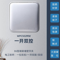 松下格彩晶钻灰开关插座斜五孔USB插座三孔一二三四开单双控开关 一开双控 WPC502MW 开关