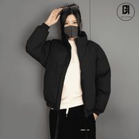 SHXI伯恩服饰秋冬款保暖蓬松面包服加厚立领宽松涤纶(聚酯纤维)服 黑色 S (80-100斤)