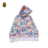 BAPE男装25年秋冬Art Camo艺术迷彩鲨鱼拉链帽衫301151P 黑色BKX XL 均码