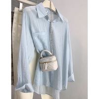 高级气质防晒衬衫女初秋季2024衬衣高级感百搭蓝长袖防晒衣上衣