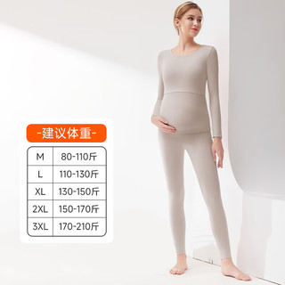 芬也（FENYE）秋衣秋裤纯棉家居服保暖内衣套装秋冬睡衣月子睡衣打底哺乳衣 卡其色-圆领-A类棉 XXXL【170斤-200斤】