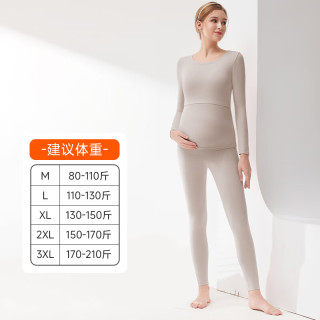 芬也（FENYE）秋衣秋裤纯棉家居服保暖内衣套装秋冬睡衣月子睡衣打底哺乳衣 卡其色-圆领-A类棉 XXXL【170斤-200斤】