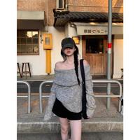 零柒零捌韩系一字肩套头毛衣女秋冬高级感气质休闲显瘦长袖上衣