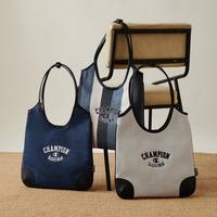 Champion 【明星同款】LOGO刺绣复古配色帆布牛仔面料女士手提包单肩包