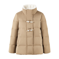 秋水伊人休闲简约翻领羽绒服2025年冬季女保暖撞色牛角扣外套 驼色 XL