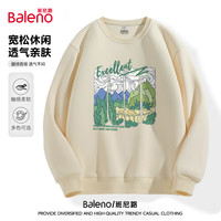 班尼路（Baleno）潮流百搭320G圆领卫衣款春秋季宽松舒适潮牌男装外穿上衣 【重磅棉】-浅米#JPB山林绿 XL