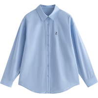 初语衬衫女2025秋季新款创意小刺绣清新欧若风内搭衬衣休闲上衣 海云蓝