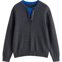 初语毛衣女2025冬季新款撞色拼接假两件显智性知识分子含羊毛上衣 棕灰色 L