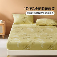 水星家纺 出品百丽丝床笠单件 100%全棉 40支阳光全棉面料床笠罩 澜叶拂风全棉印花床笠