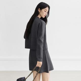 对白 冬装miu系女式针织套装裙圆领开衫背心裙气质两件套