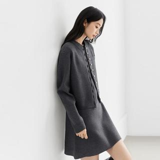 对白 冬装miu系女式针织套装裙圆领开衫背心裙气质两件套