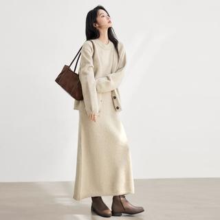 对白 【杜鹃同款】秋冬针织外套背心裙连衣裙两件套女式套装