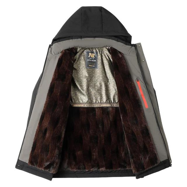 PLUS会员：罗蒙 男士加绒加厚棉服 雪貂绒内里 黑色